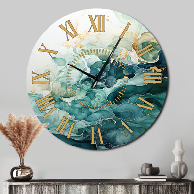 Teal Gold Minimalism Serenity In Motion - Minimalism Golden Face Wall Clock