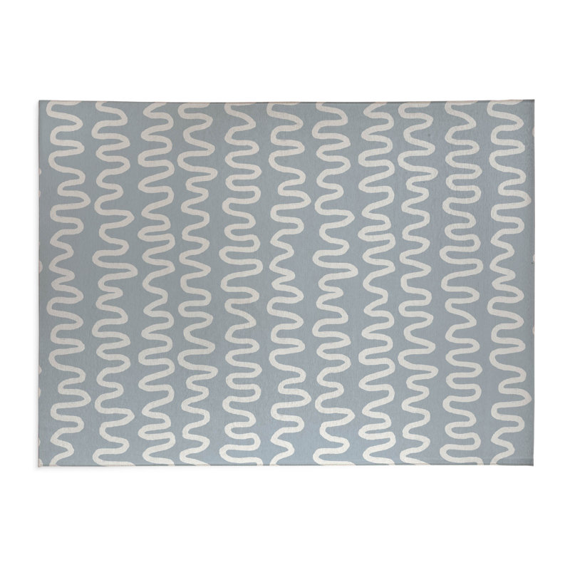 Wiggle Stripe Lightweight Non-Slip Kitchen Mat, Rectangle 5' x 7', Slate Blue