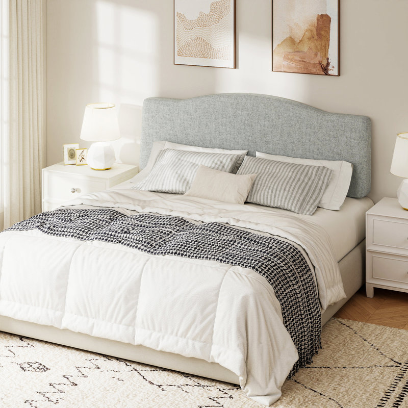 Upholstered Linen Headboard with Adjustable Height, Light Gray, Queen