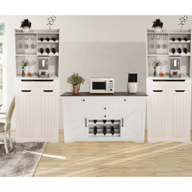 3 Piece Bar Cabinet Set 70"Tall Bar Cabinet With 2 Drawers & Barn Doors And54" W Tall Bar Sideboard With 4 Drawers & 2 Cabinets