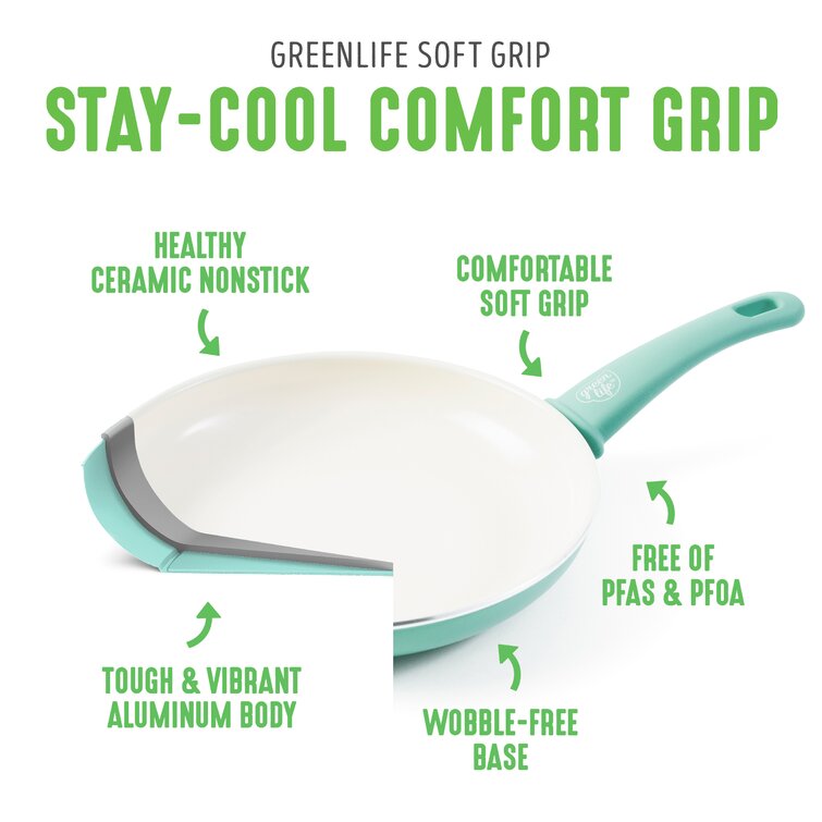 GreenLife greenlife soft grip healthy ceramic nonstick 16 piece kitchen  cookware pots and frying sauce saute pans set, pfas-free with k