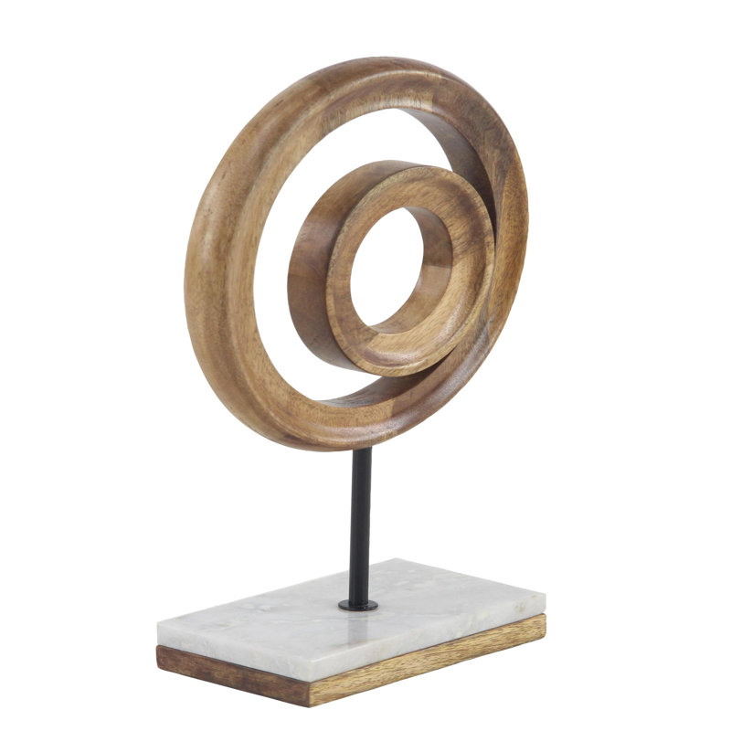Warwick Mango Wood Circle Geometric Decorative Sculpture with Marble Stand