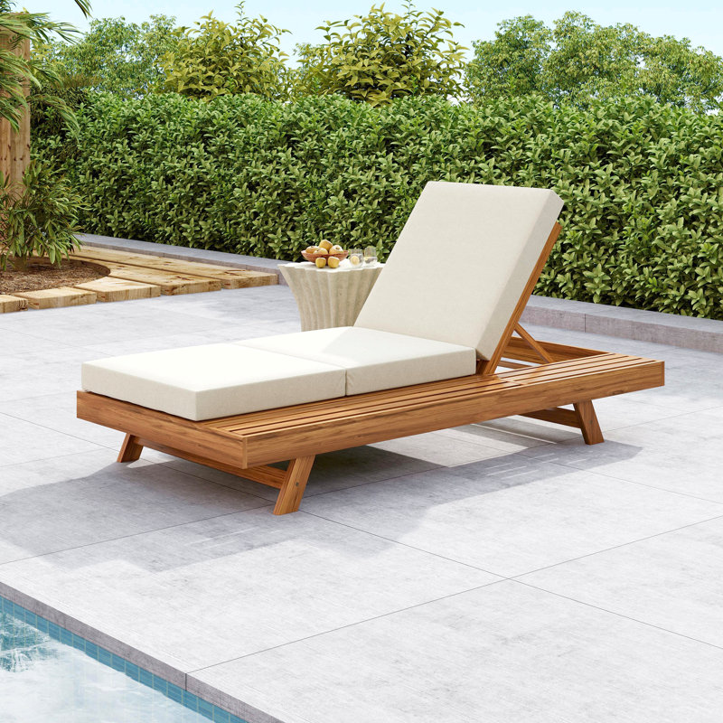 Ensemble de chaises longues, espace disponible sur un côté, bois d'acacia avec coussins de salon résistants à l'eau (4 pouces d'épaisseur) - Version assortie disponible