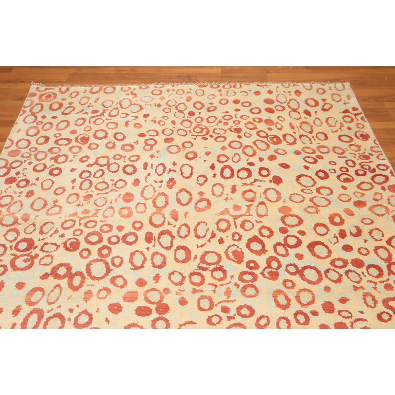 Tapis unique en laine noué à la main 6 pi x 9 pi beige / rouge Nataley