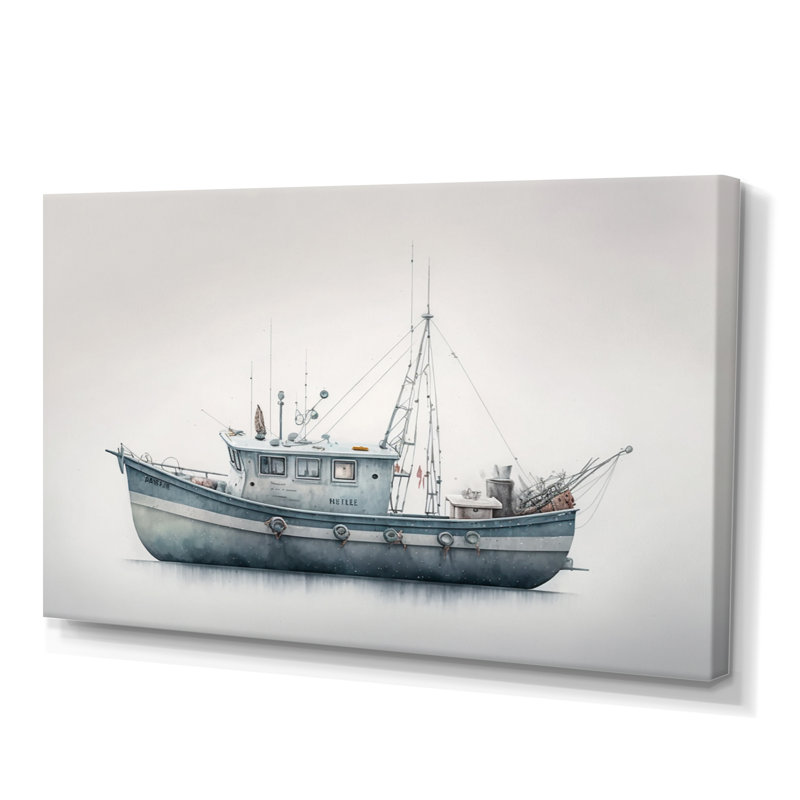 «Fisherman's Boat in the Snow I», reproduction sur toile, L 40 po x H 30 po, Toile tendue