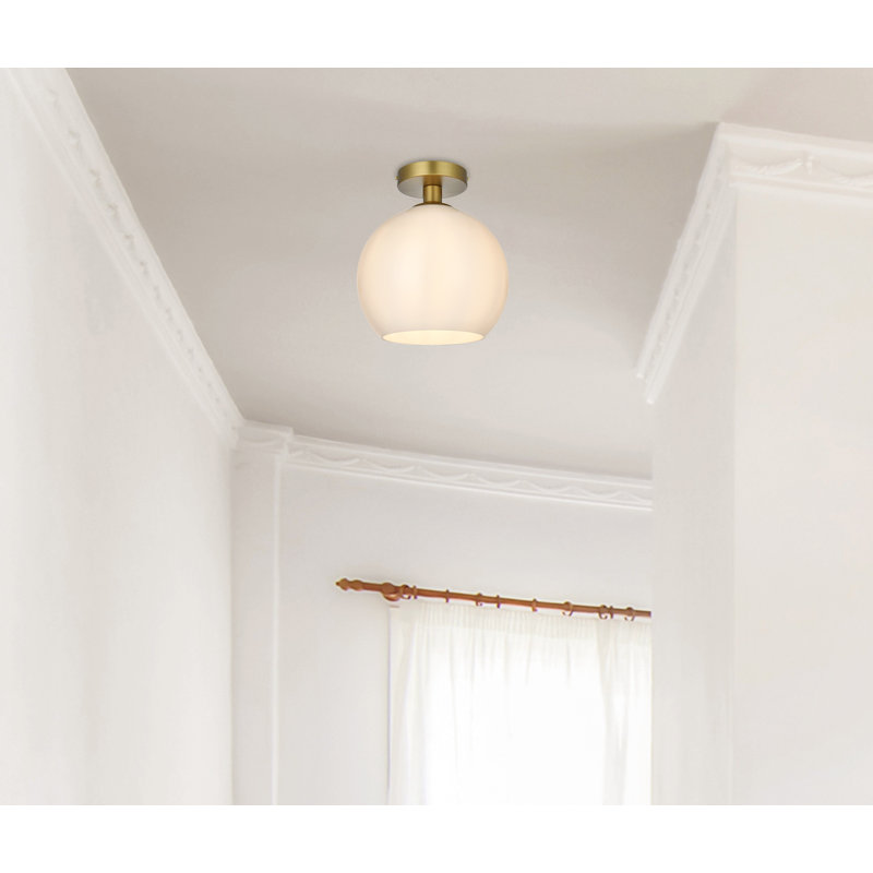 Plafonnier semi-encastré à 1 lumière Snead, H 11,2 po x l 9,8 po x P 9,8 po, Blanc givré, Or satiné