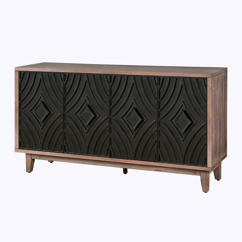 Sideboard Buffet Cabinet Kitchen Storage Cabinet Credenza Accent Console Table With Solid Wood Legs And 4 Convex Pattern Diamond Doors