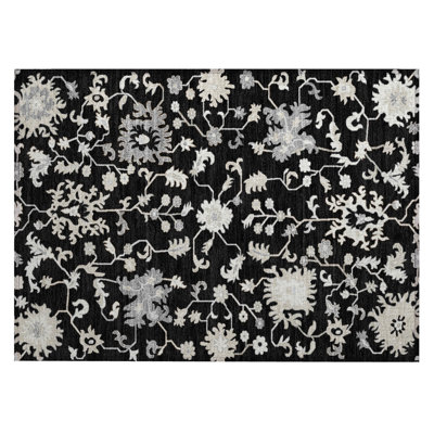 Machine Washable Indoor/Outdoor Xhevrie Black Rug
