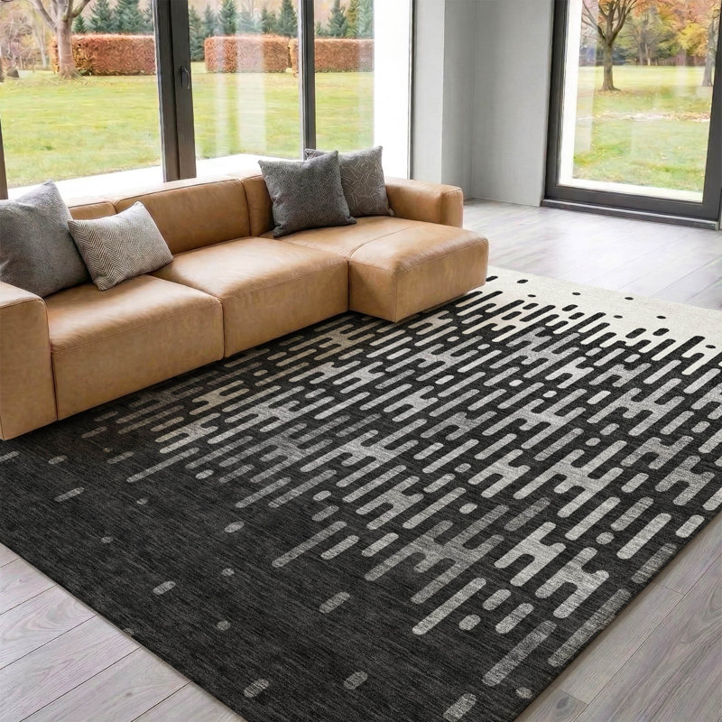 Tapis abstrait lavable à la machine de qualité supérieure Villers AMF2567, Black, 10' x 14'