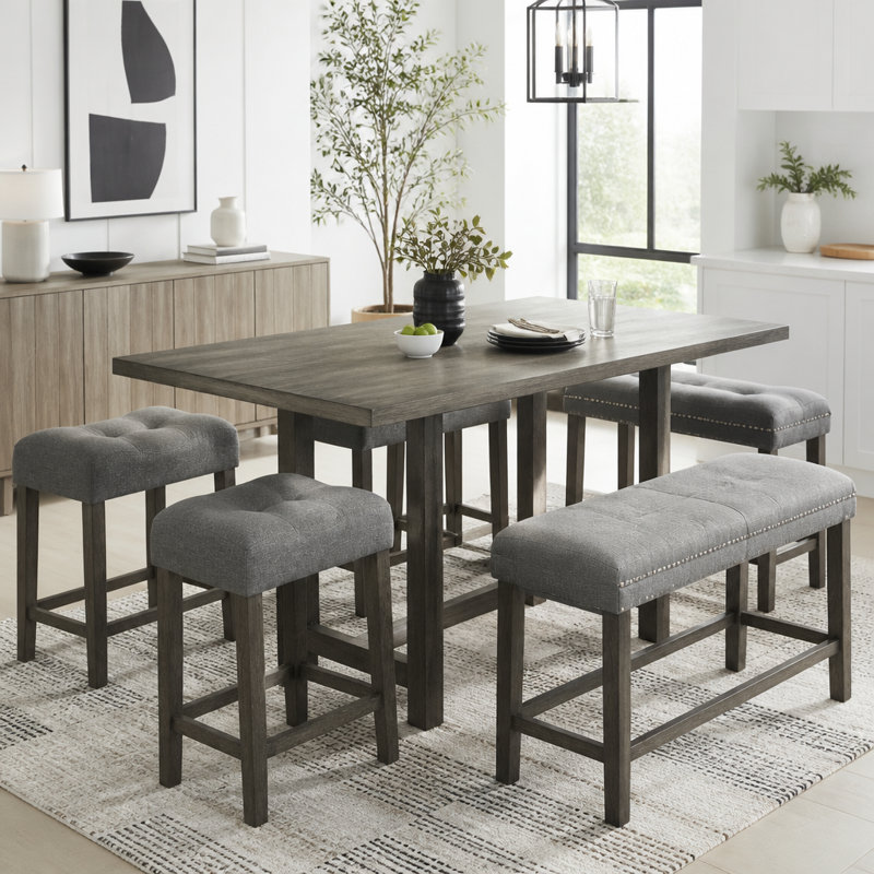 Ensemble de table de bar 4 pièces avec prise de courant, ensemble de table de bar et chaises, ensemble de table de bar avec 3 tabourets rembourrés