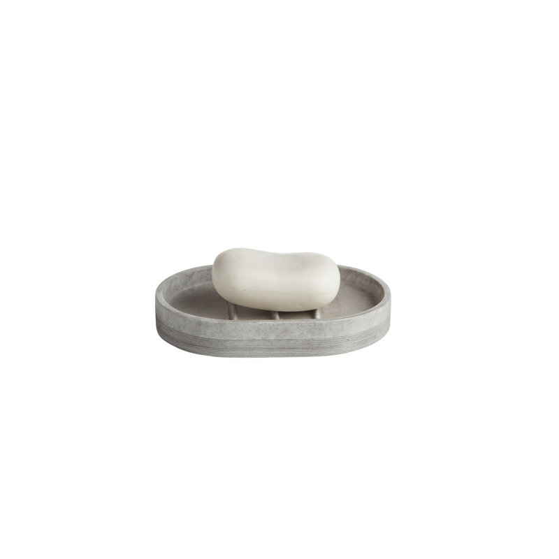 Gray Ribbed Oval Plastic Soap Dish