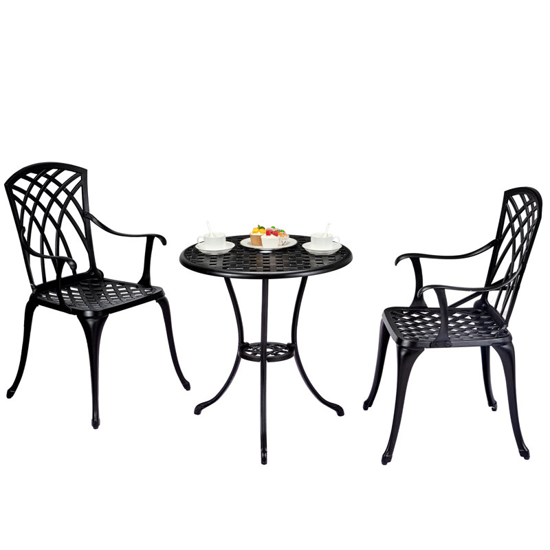 2 - Person Patio Dining Set with Round Table, Black