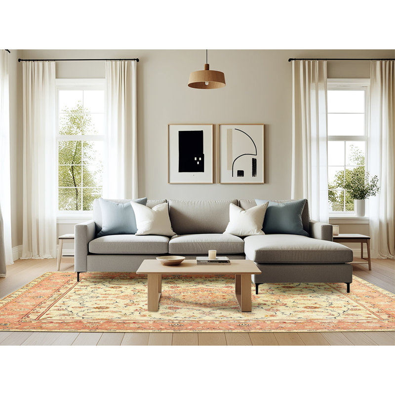 Orange oriental/jaune/brun Tapis décoratif, Rectangle 6 pi x 9 pi