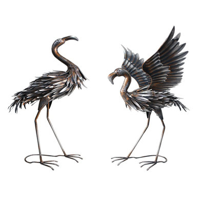 Ensemble de 2 statues de jardin d'extérieur flamant rose