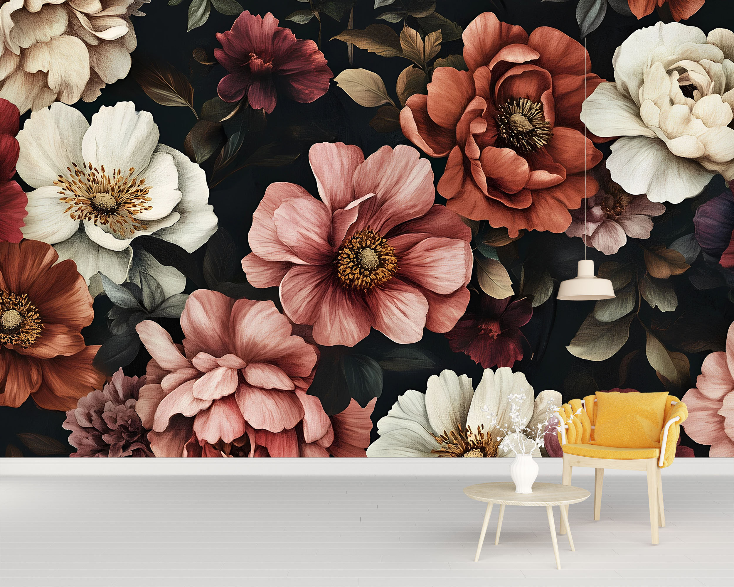 Red Barrel Studio® Moody Floral Wallpaper With Warm Burgundy And Ivory ...