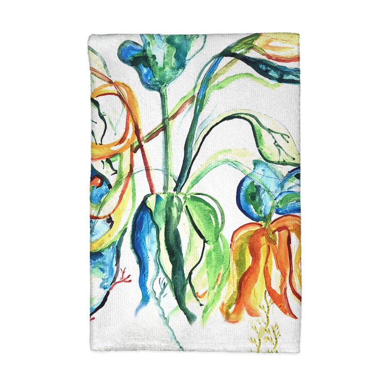 Serviette de cuisine orange à motif floral