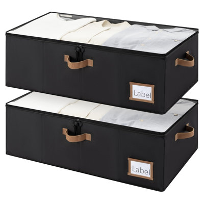 Bacs de rangement sous le lit, contenants de rangement sous le lit de 10 po avec couvercle, organisateur de vêtements 77 L pour la literie, couvertures, chandails, chaussures, paquet de 2, noir