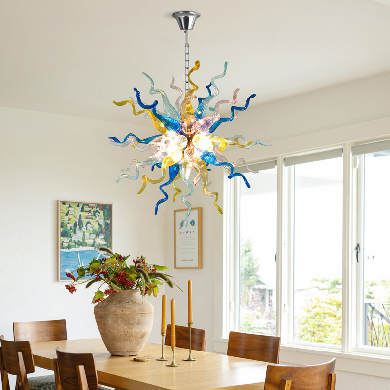 Lustre spoutnik 6 lumières soufflé à la main, semi-encastré linéaire moderne
