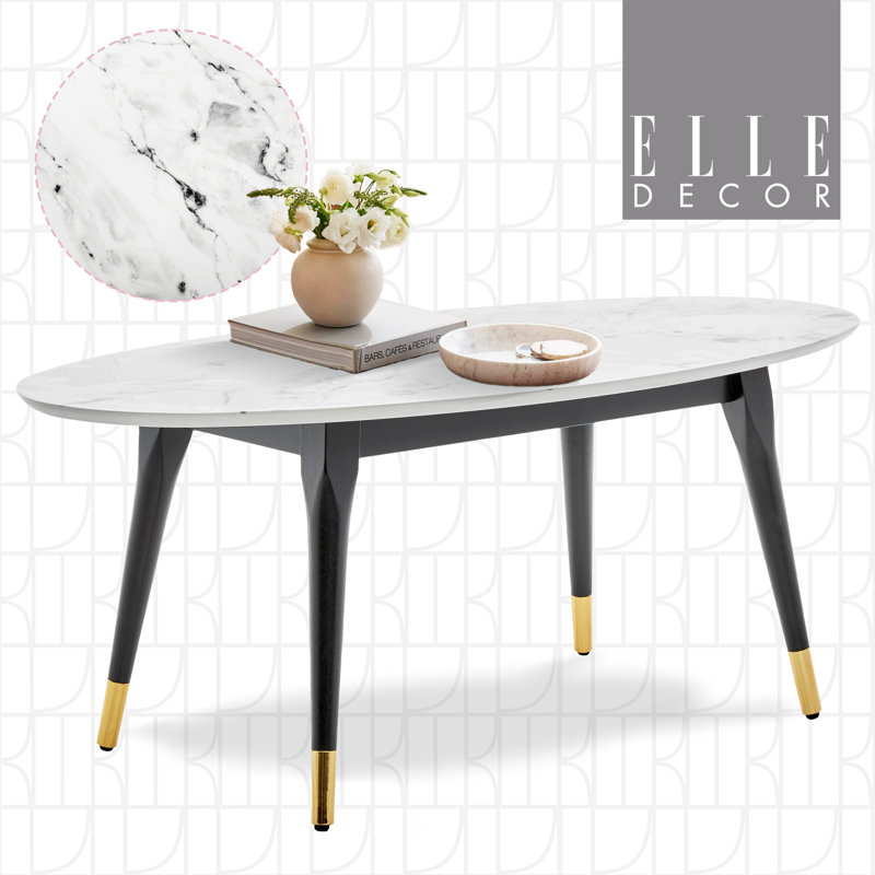 Mid-Century Oval Marble Coffee Table with Gold Accents