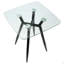 Table de comptoir carrée Mid-Century moderne avec pieds en métal noir et plateau en verre transparent