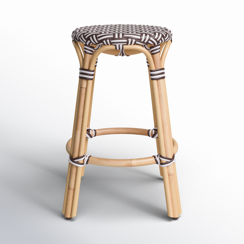 Alastair 24" Rattan Counter Stool - Glossy White/ Natural Rattan Frame, Glossy White/Natural Rattan Frame