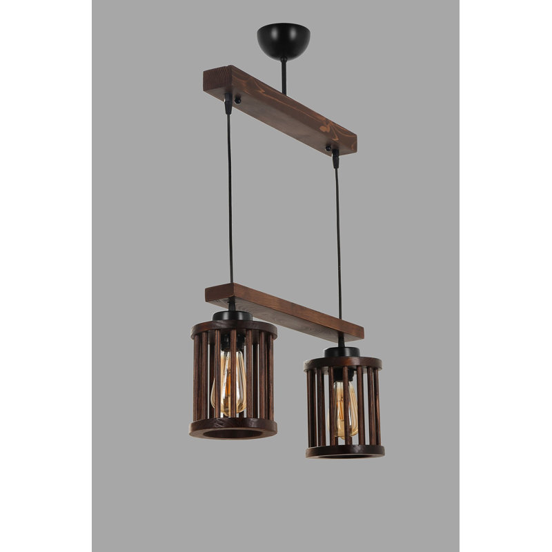 Luminaire suspendu tambour pour îlot de cuisine 2 lumières Neive, Marron foncé