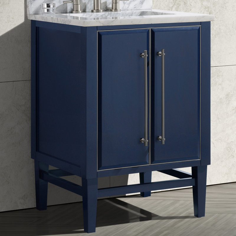 Mason 24'' W Single Bathroom Vanity Base, Navy Blue, Silver