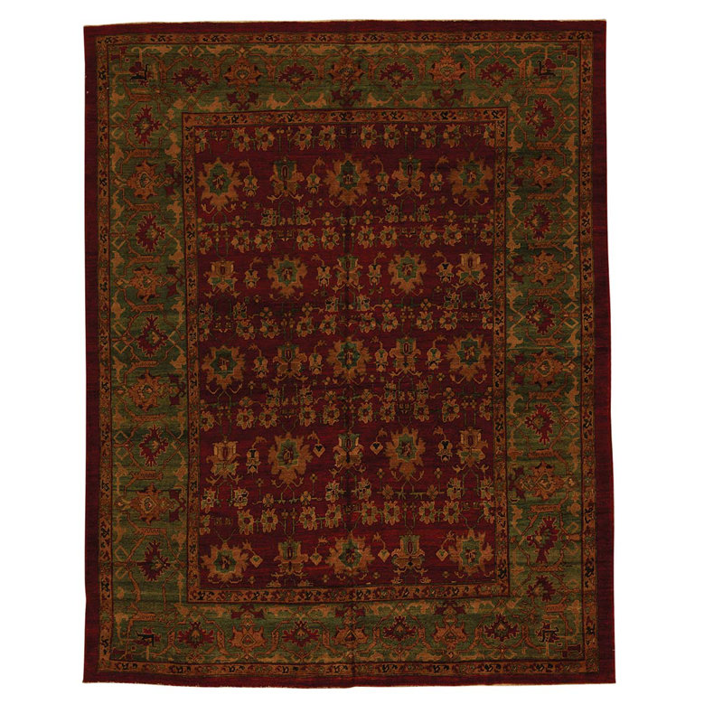 Tapis oriental rouge / vert / jaune en laine 9 pi 1 po x 11 pi 6 po Oriental