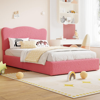 Twin Velvet Kids Bed Frame with 2 Drawers, Noise Free, Pink
