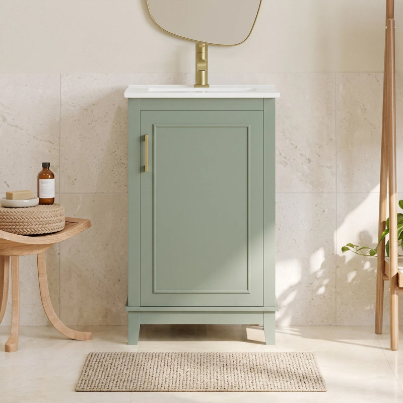 Compact Freestanding Bathroom Vanity with Ceramic Sink, Green