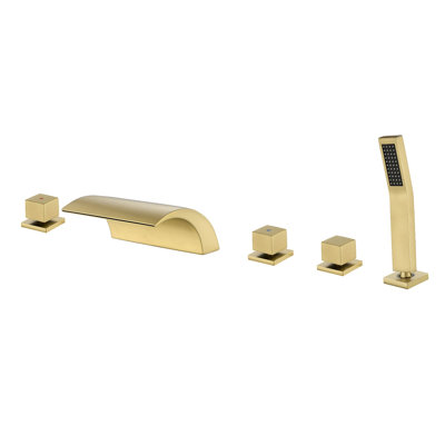 Deck Mount Tub Faucet With Handheld Shower 5 Hole Waterfall Bathtub Faucets Brass Triple Handle Tub Fillers With Valve
