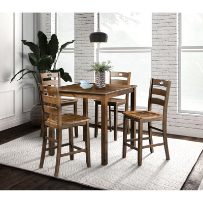 5 pièces avec table carrée en noyer et 4 chaises à dossier en lattes, distinction transitionnelle, chaises en bois d'hévéa massif enchanteresses