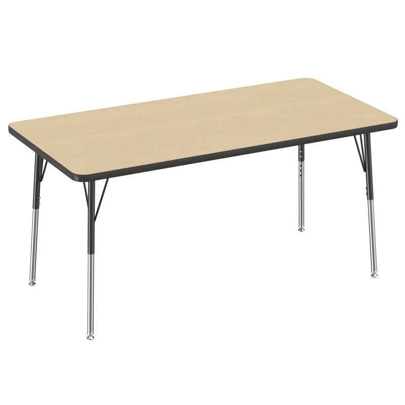 Table rectangulaire d'activité rectangulaire avec pieds réglables, Érable / noir, 30" x 60", Roulement pivotant standard