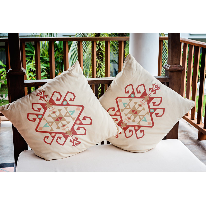 Coussin intérieur / extérieur Medallion, Rouge, 18 po x 18 po