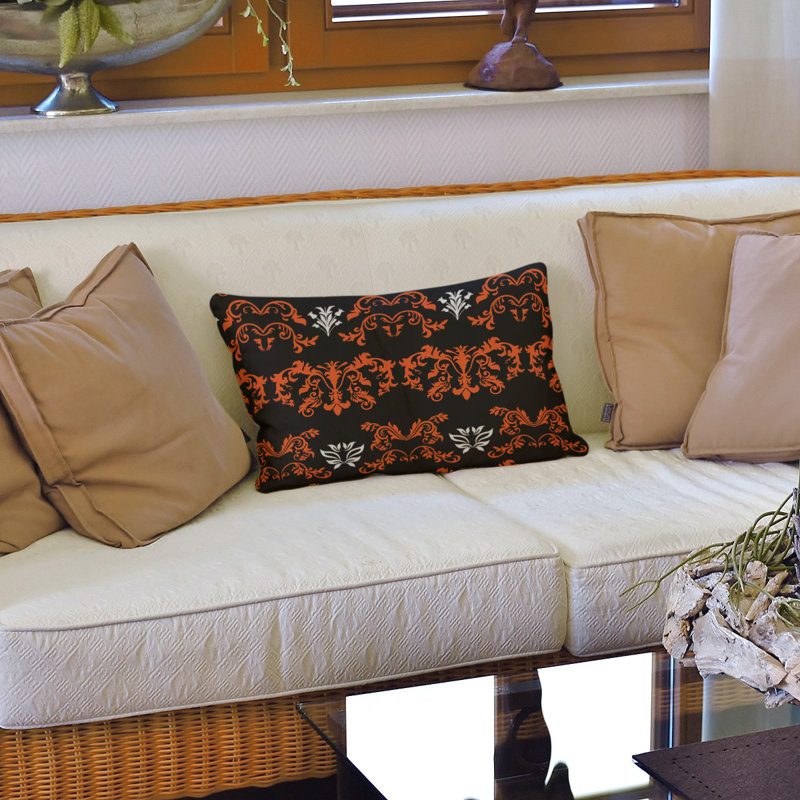 Housse de coussin Football Baroque, Simili daim, Orange / Noir / Blanc