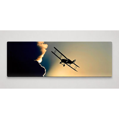 «Biplane Silhouette at Sunset», art mural sur toile panoramique