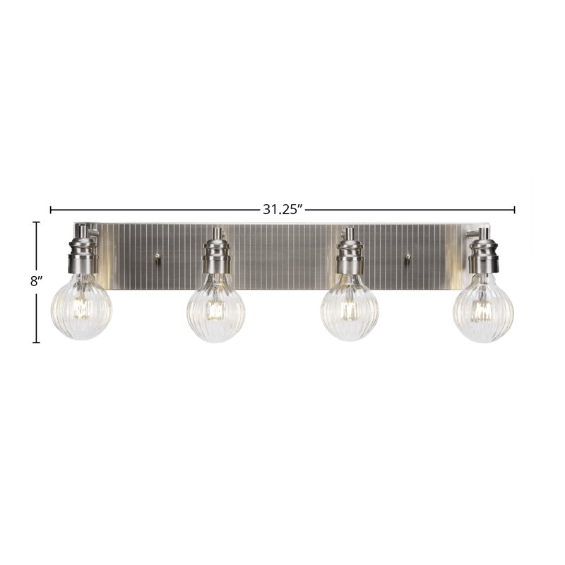 Barre d'éclairage de salle de bain 4 lumières Edge avec finition nickel brossé et ampoules DEL 4 watts