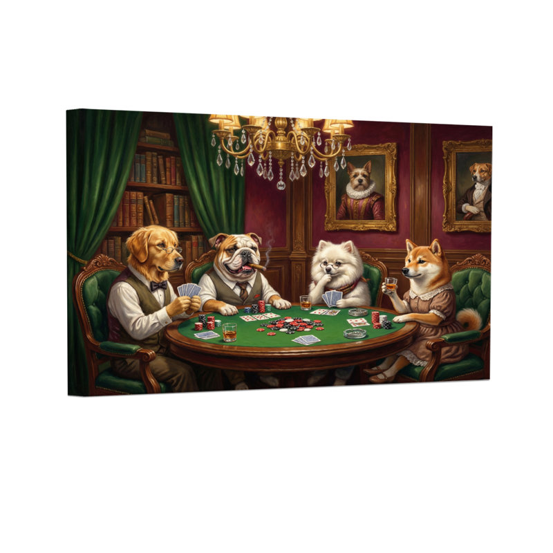 Animaux, chiens, jouer au poker dans une chambre élégante, H 28 po x l 40 po