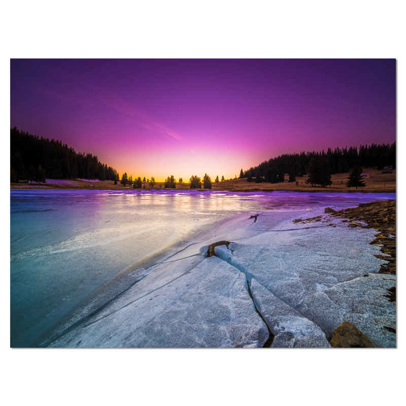 Purple Sunrise Over Frozen Lake Canvas Landscape Print