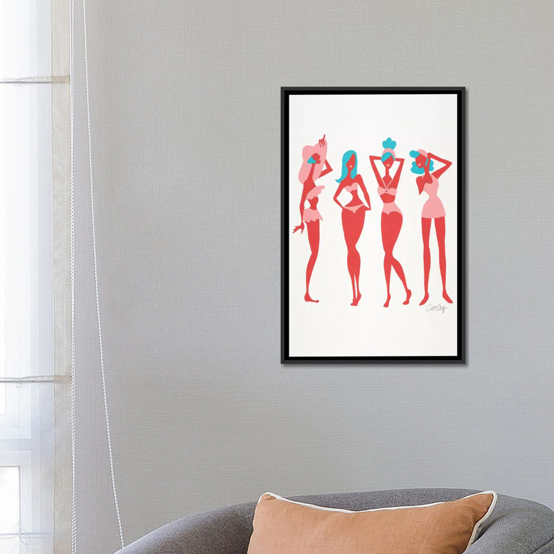Strickler, corail et cyan, plage, bombes, art sur toile, 26 po x 18 po x 1,5 po, Non mat, Toile avec cadre noir