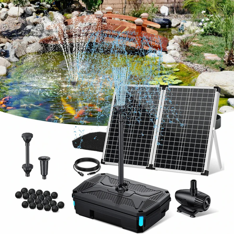 Pompe solaire d'étang 55W avec boîte à filtre, pompe à eau solaire 580 GPH avec média filtrant pour les étangs d'extérieur, les étangs à koi, les chutes d'eau et les caractéristiques de l'eau du jardin