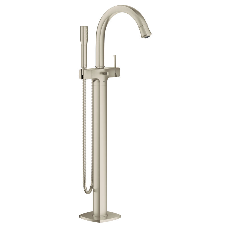 Grandera Single Handle Floor Mounted Tub Filler Trim with Handshower, Brushed Nickel