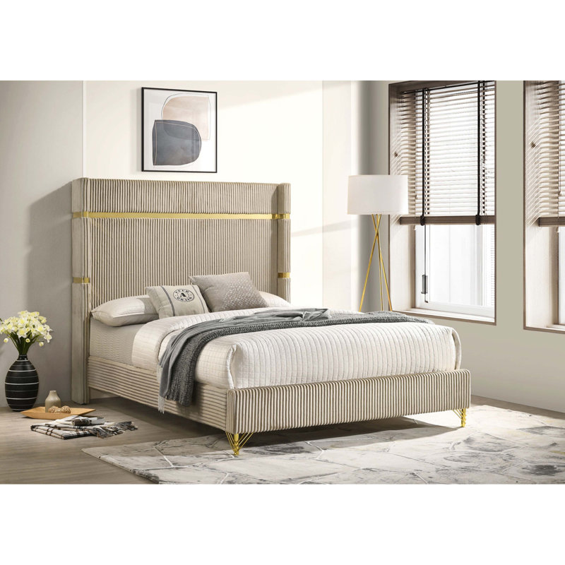 Malcolm Beige Upholstered Eastern King Wingback Bed
