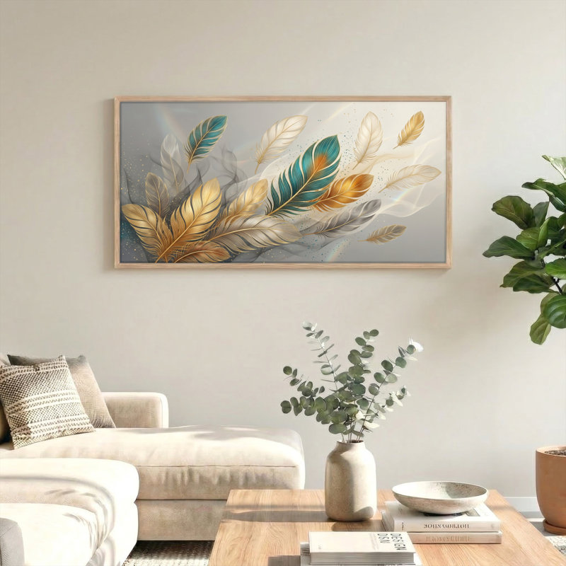 Ensemble de 1 tableau sur toile « Plumes », L 40 po x H 20 po, Naturel