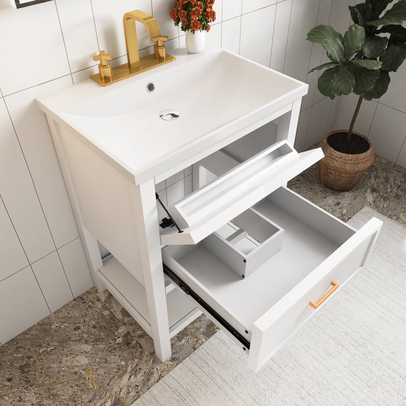 Meuble-lavabo autoportant 24 po avec lavabo supérieur 24 po, Blanc