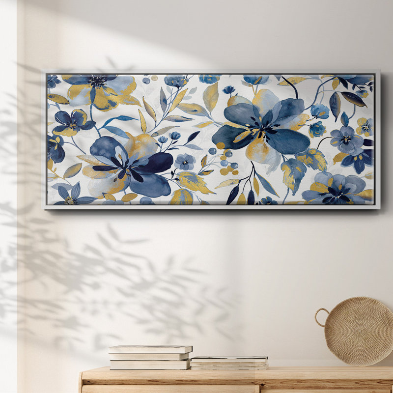 Golden Indigo- Framed Canvas, 12" H x 30" W