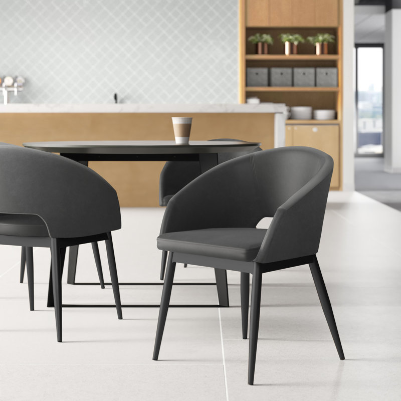 Oliviah 23" W Dining Chair with Metal Frame - Grey, Gray , Black Faux Leather