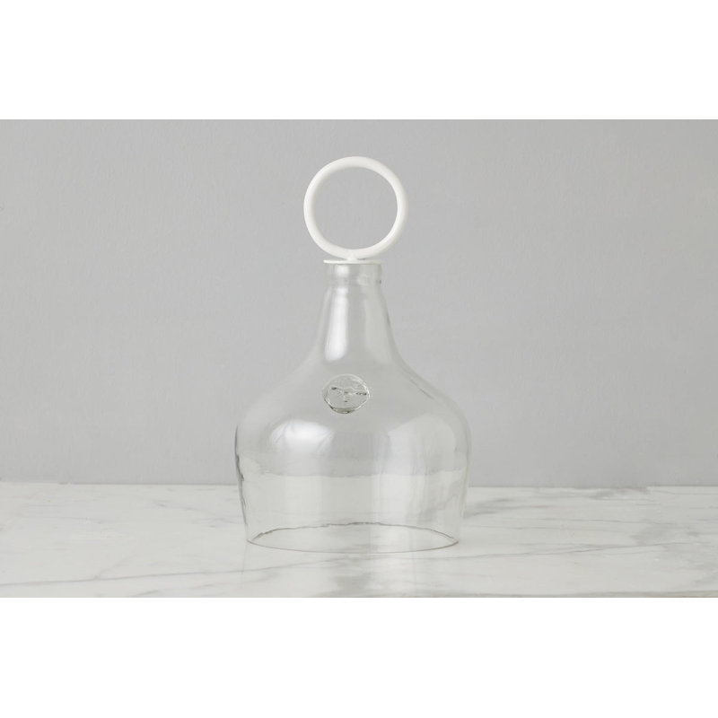 Glass Cloche Food Cover, Ring Handle, Small, Clear/White