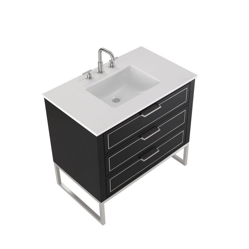 Markham 36 in. Single Vanity, White Quartz, Midnight Black, Brushed Nickel