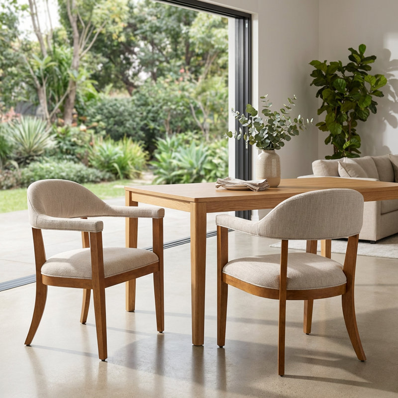 Ensemble de 2 chaises de salle à manger rembourrées avec accoudoirs et structure en bois massif robuste, dossier ergonomique courbé